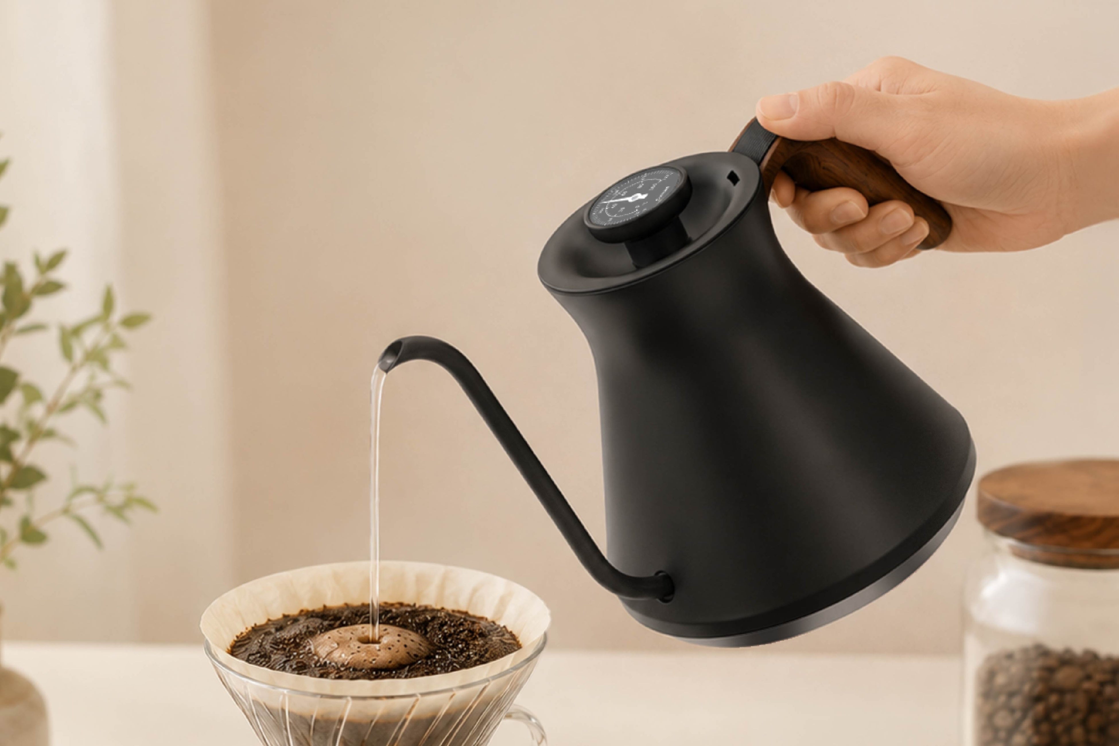 Explore700の注湯例。ドリッパーやサーバーはケトルの付属品ではありません。